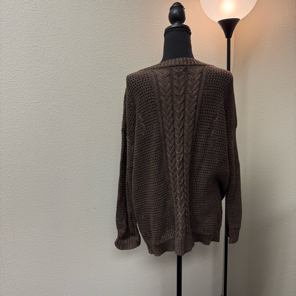 Lane Bryant Brown with subtle Metallic Threading, Oversized, Deep V Neck Sweater - Picture 3 of 6